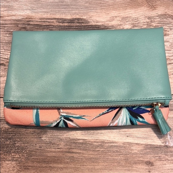 Rachel Pally Handbags - Rachel Pally Green and Pink Clutch with Floral Design